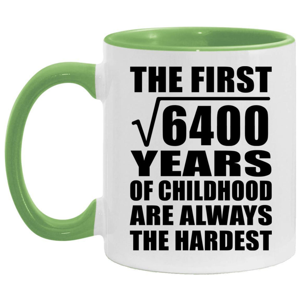 80th Birthday Square Root of 6400 Years of Childhood - 11oz Accent Mug Green