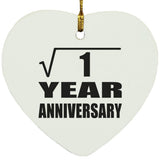 1st Anniversary Square Root of 1 Year Anniversary - Heart Ornament