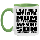 Proud Welder Mom Of Awesome Son - 11oz Accent Mug Green