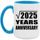 45th Anniversary Square Root of 2025 Years Anniversary - 15oz Accent Mug Blue