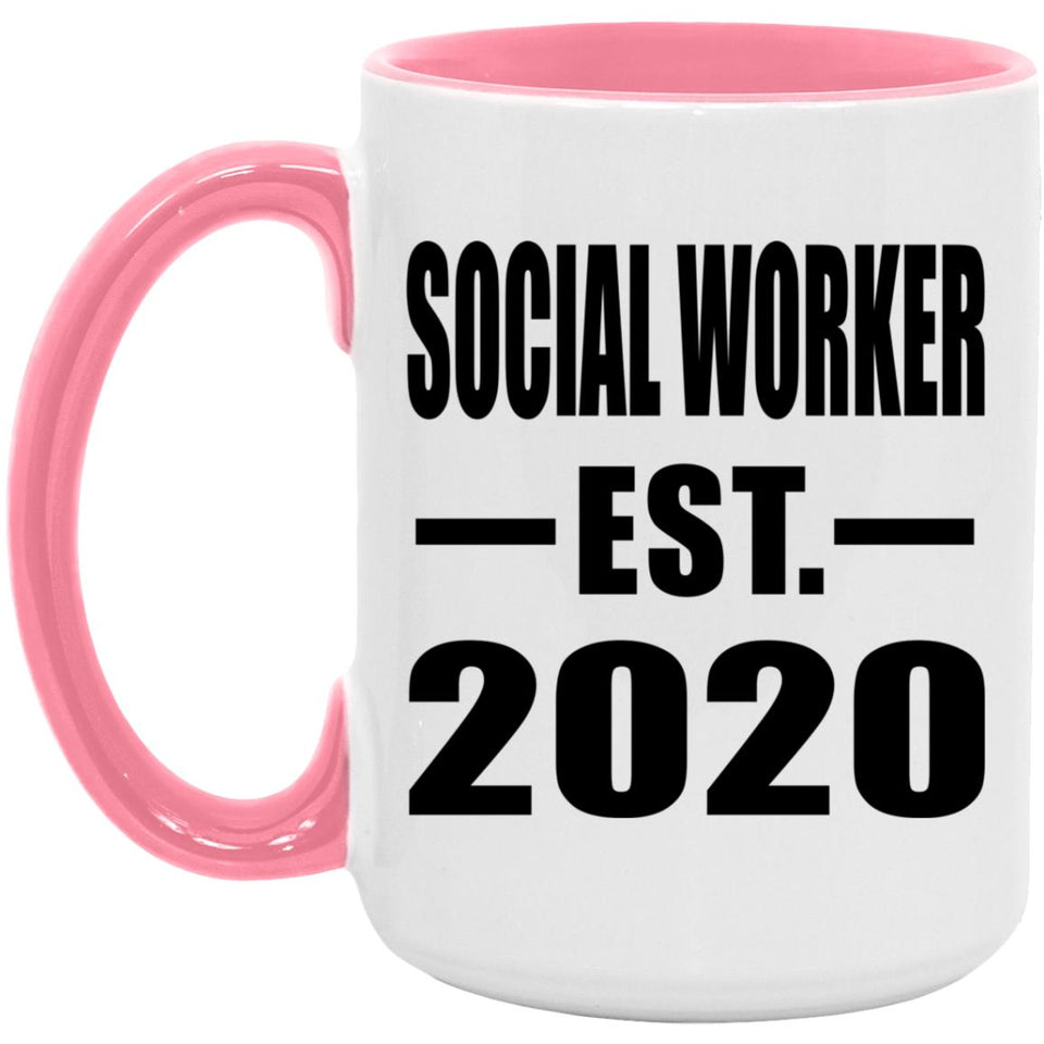 Social Worker Established EST. 2020 - 15oz Accent Mug Pink