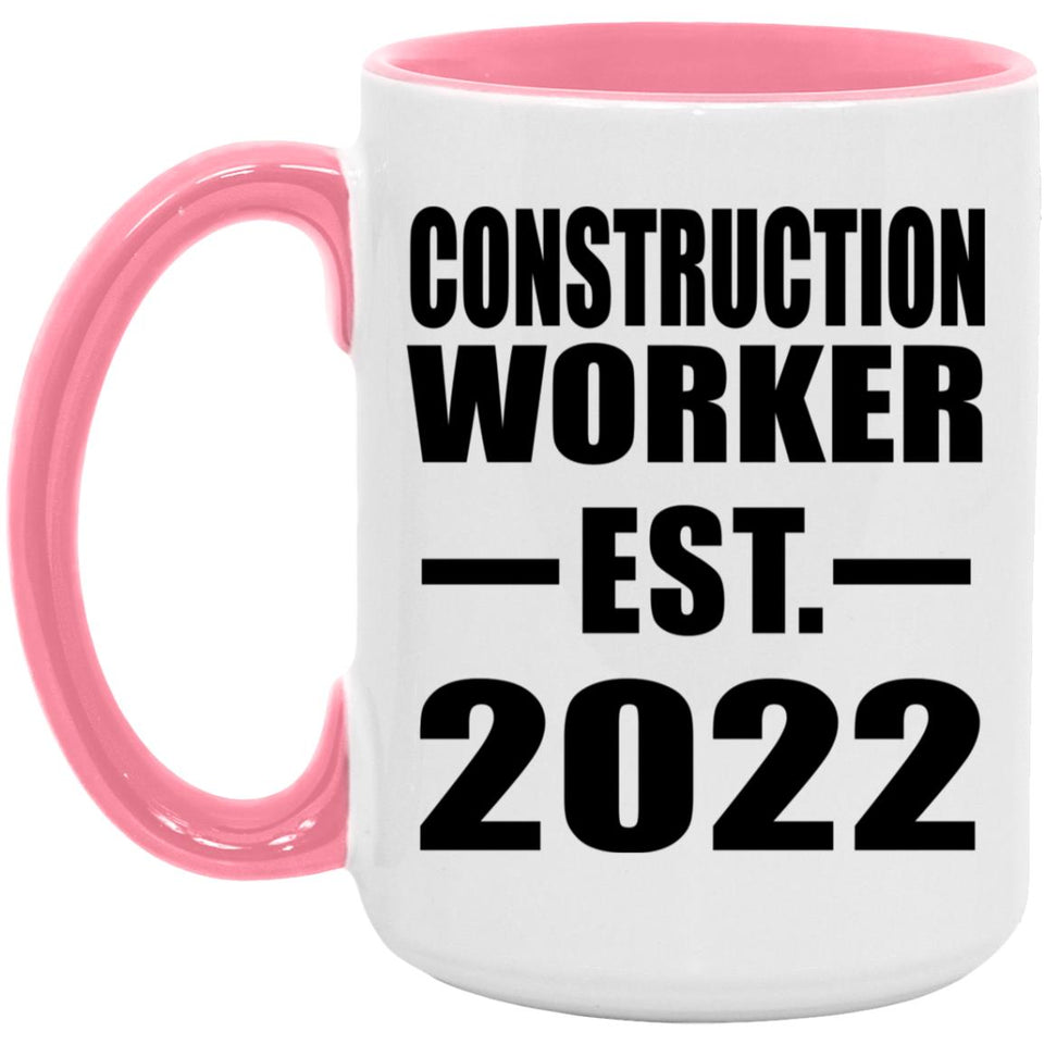 Construction Worker Established EST. 2022 - 15oz Accent Mug Pink
