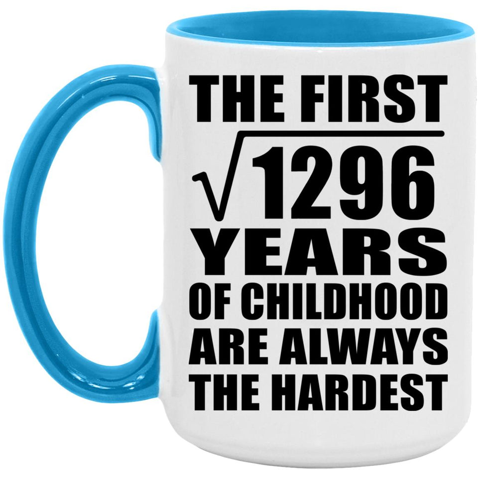 36th Birthday Square Root of 1296 Years of Childhood - 15oz Accent Mug Blue