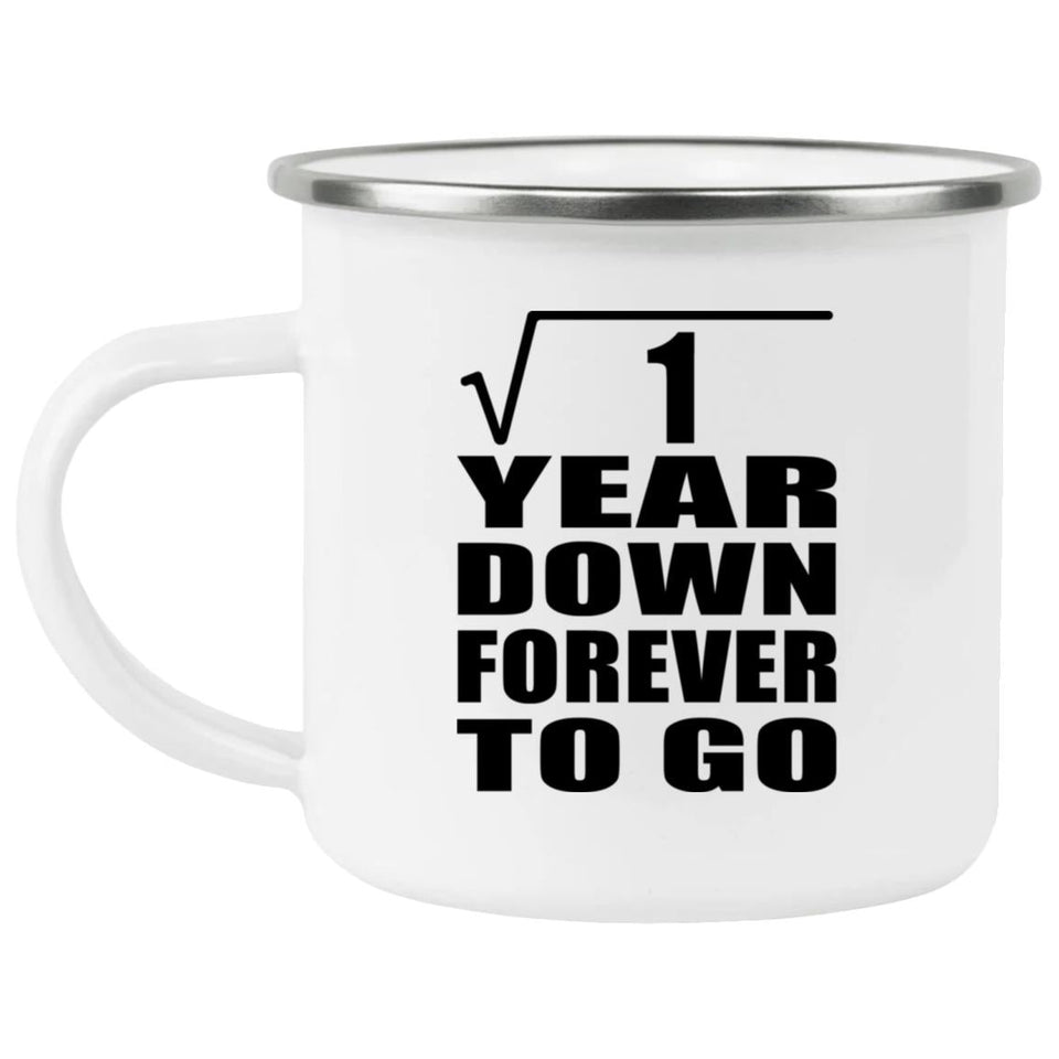 1st Anniversary Square Root of 1 Year Down Forever To Go - 12oz Camping Mug