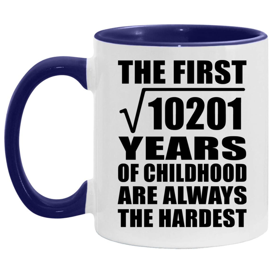 101st Birthday Square Root Of 10201 Years Of Childhood - 11oz Accent Mug Purple