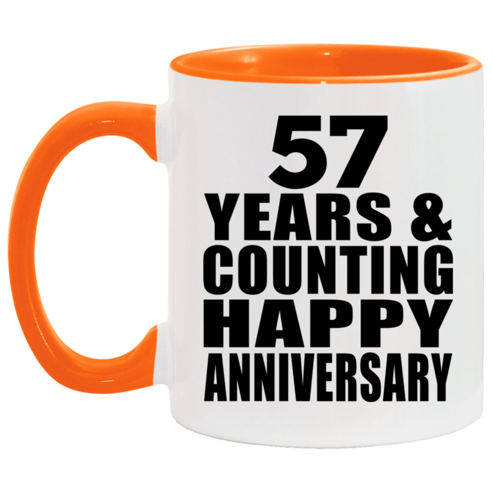 Happy 57th Anniversary 57 Years & Counting - 11oz Accent Mug Orange