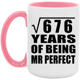 26th Anniversary Square Root of 676 Years of Mr Perfect - 15oz Accent Mug Pink