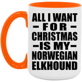 All I Want For Christmas Is My Norwegian Elkhound - 15oz Accent Mug Orange