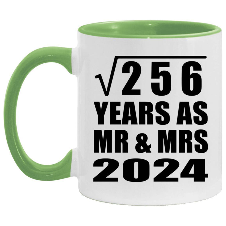 16th Anniversary Square Root of 256 Years As Mr & Mrs 2024 - 11oz Accent Mug Green