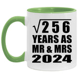 16th Anniversary Square Root of 256 Years As Mr & Mrs 2024 - 11oz Accent Mug Green