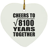 90th Anniversary Cheers To Square Root of 8100 Years Together - Heart Ornament
