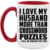 I Love My Husband More Than Crossword Puzzles - 15oz Accent Mug Red
