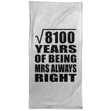 90th Anniversary Square Root of 8100 Years Mrs Always Right - Hand Towel