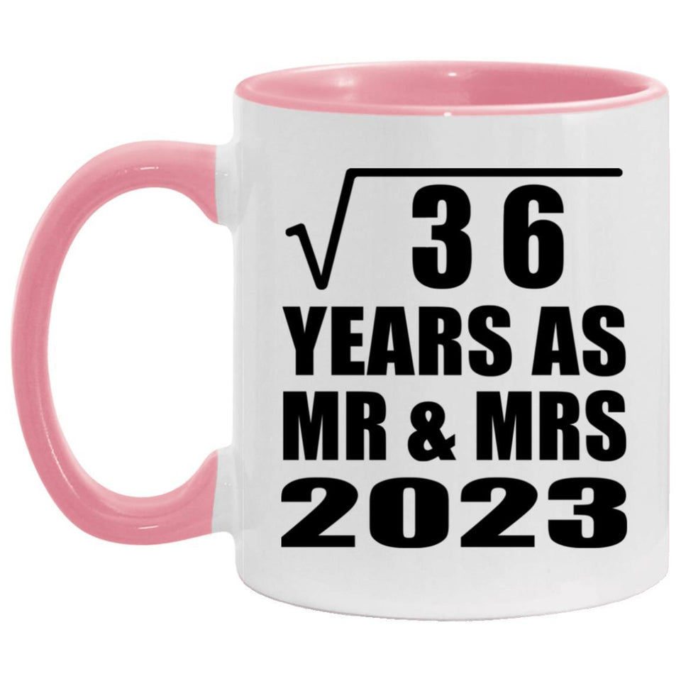 6th Anniversary Square Root of 36 Years As Mr & Mrs 2023 - 11oz Accent Mug Pink