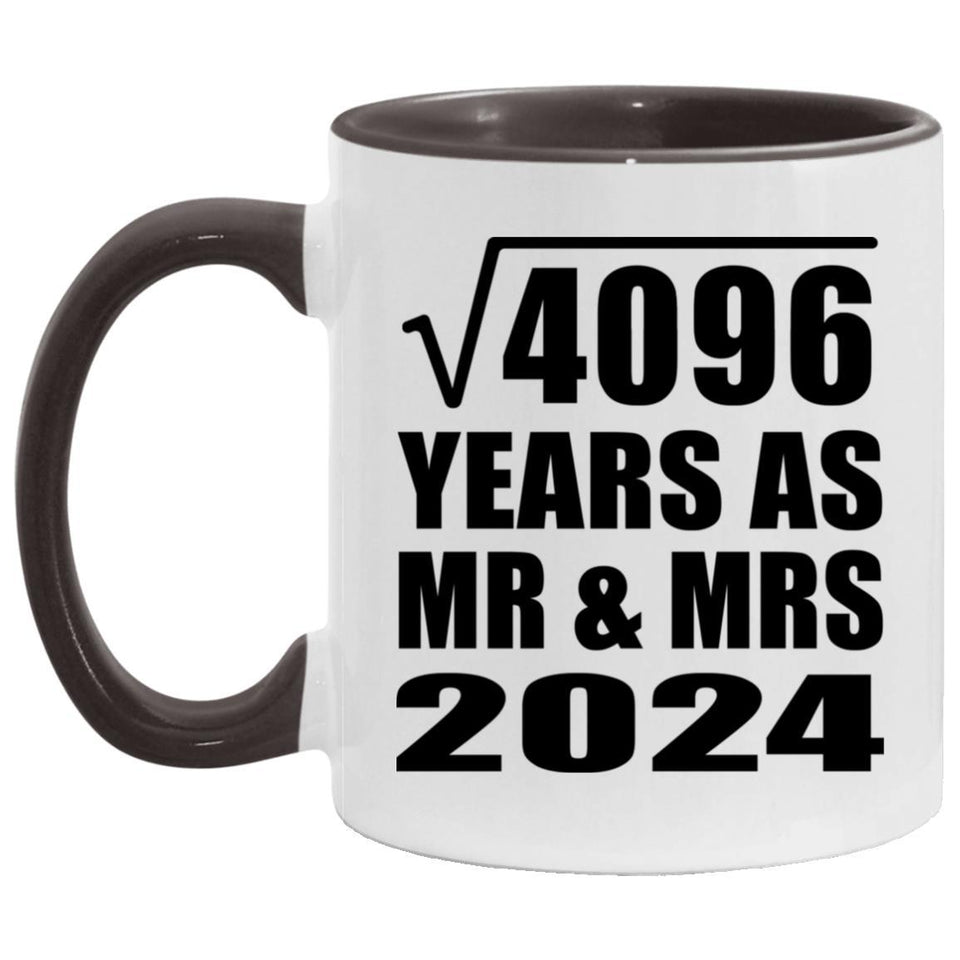 64th Anniversary Square Root of 4096 Years As Mr & Mrs 2024 - 11oz Accent Mug Black