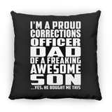Proud Corrections Officer Dad Of Awesome Son - Throw Pillow Black