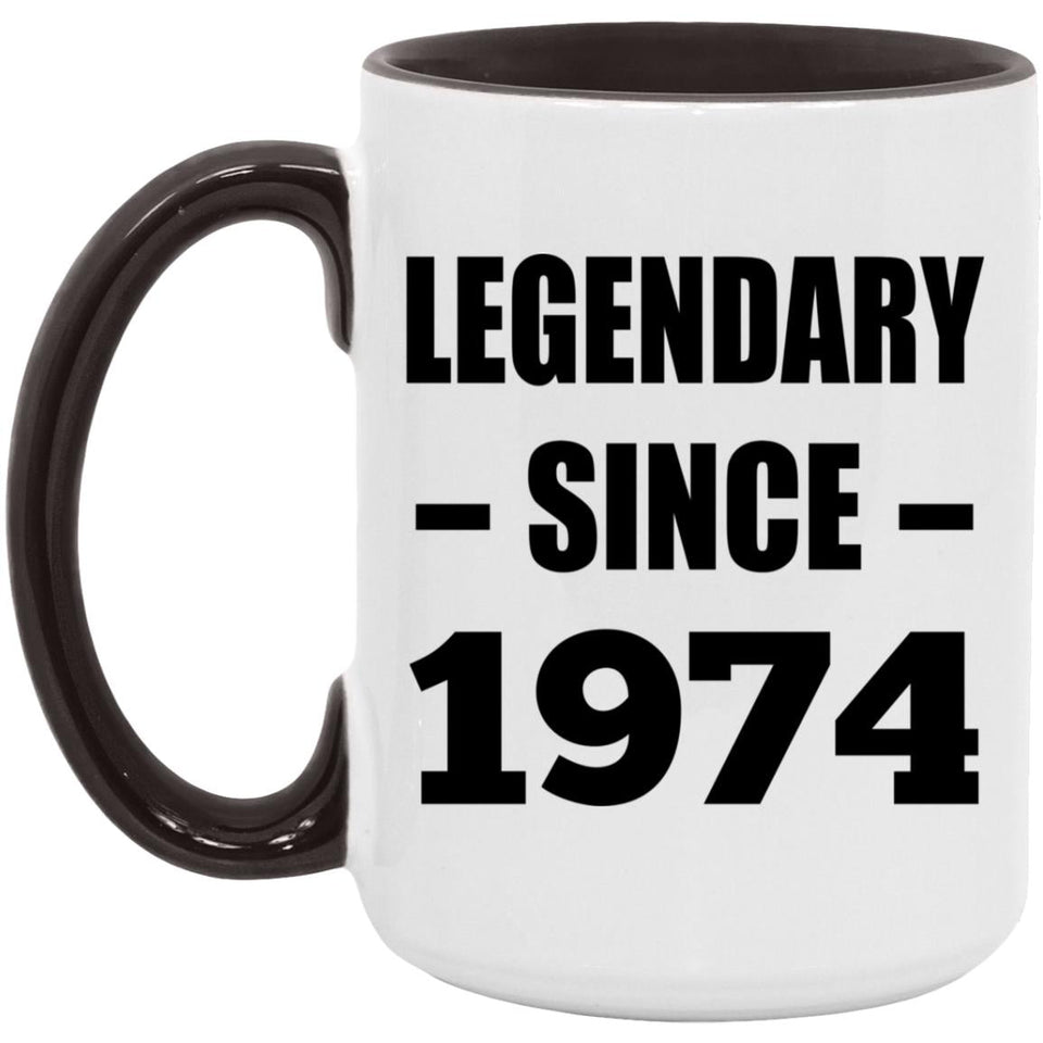 50th Birthday Legendary Since 1974 - 15oz Accent Mug Black