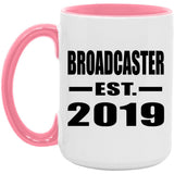 Broadcaster Established EST. 2019 - 15oz Accent Mug Pink