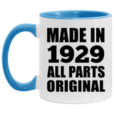95th Birthday Made in 1929 All Parts Original - 11oz Accent Mug Blue