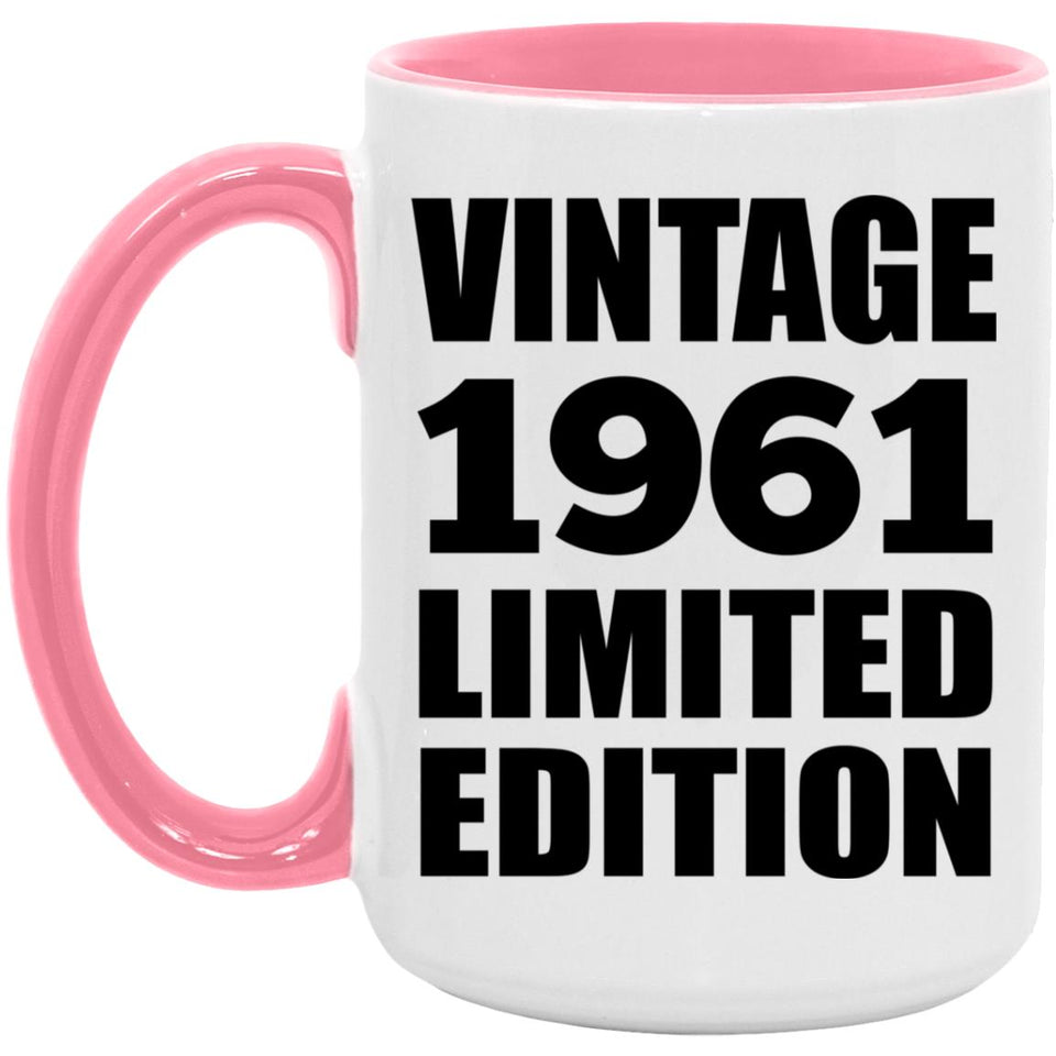 63rd Birthday Vintage 1961 Limited Edition - 15oz Accent Mug Pink