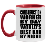 Construction Worker By Day World's Best Dad By Night - 11oz Accent Mug Red