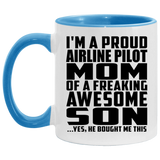 Proud Airline Pilot Mom Of Awesome Son - 11oz Accent Mug Blue