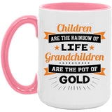 Children Are Rainbow Of Life, Grandchildren Are Pot Of Gold - 15oz Accent Mug Pink