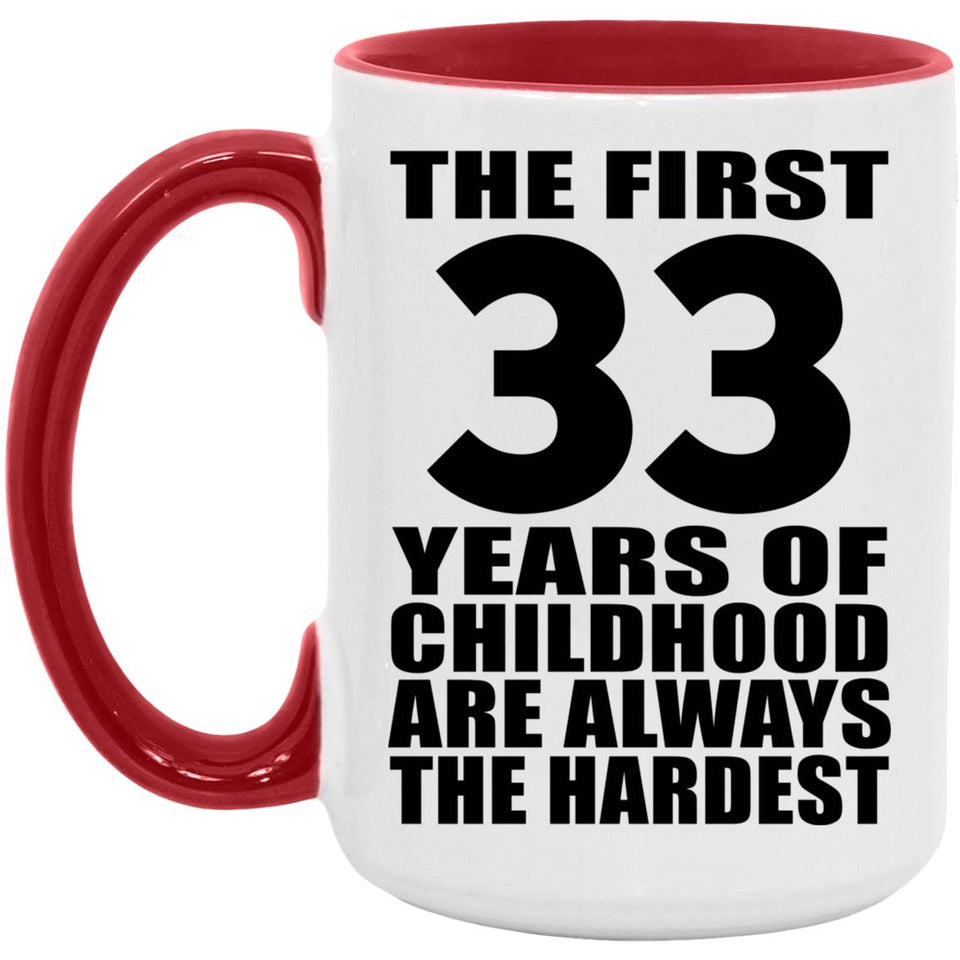 33rd Birthday First 33 Years of Childhood Are The Hardest - 15oz Accent Mug Red