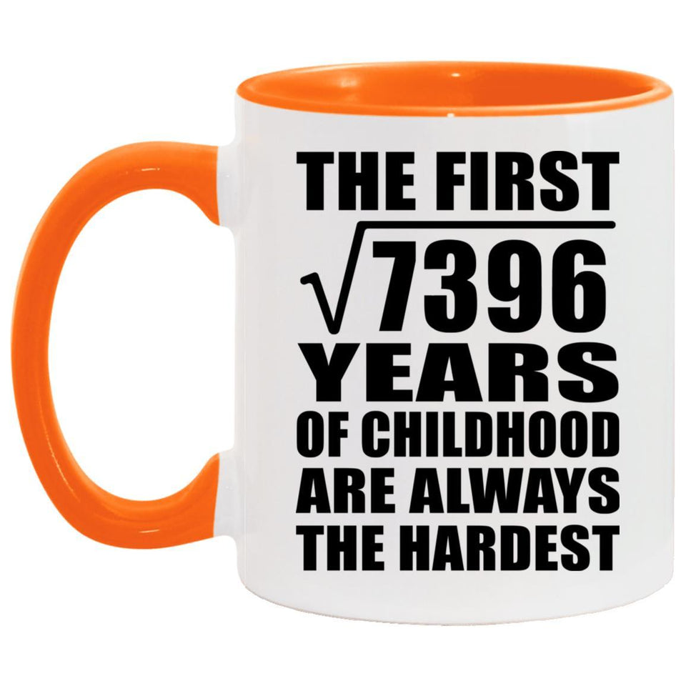 86th Birthday Square Root of 7396 Years of Childhood - 11oz Accent Mug Orange
