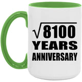 90th Anniversary Square Root of 8100 Years Anniversary - 15oz Accent Mug Green