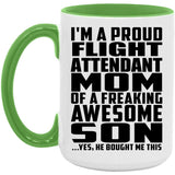 Proud Flight Attendant Mom Of Awesome Son - 15oz Accent Mug Green