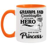Grandpa & Granddaughter, He is Her Hero, She is His Princess - 11oz Accent Mug Orange