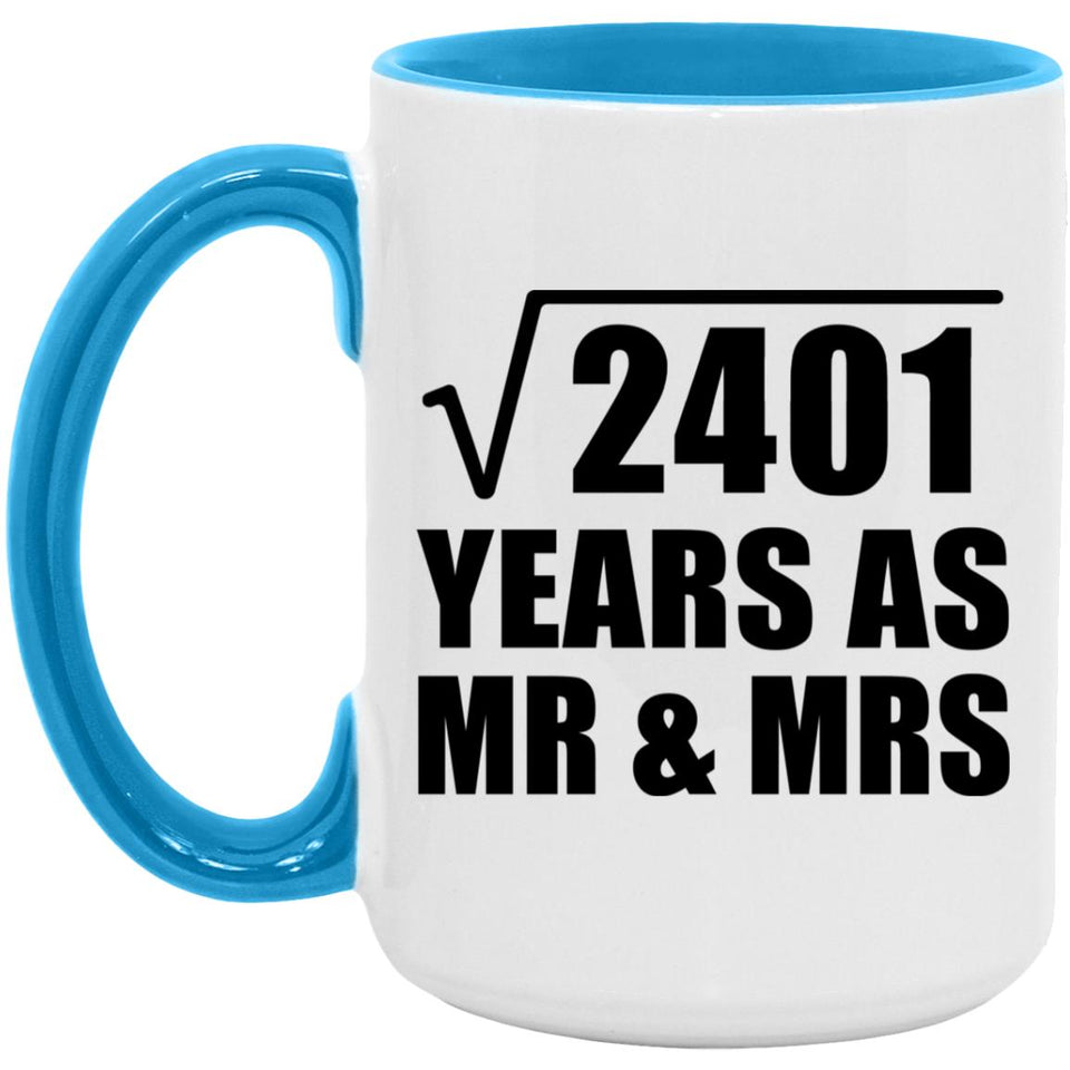 49th Anniversary Square Root of 2401 Years As Mr & Mrs - 15oz Accent Mug Blue