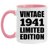 83rd Birthday Vintage 1941 Limited Edition - 11oz Accent Mug Pink