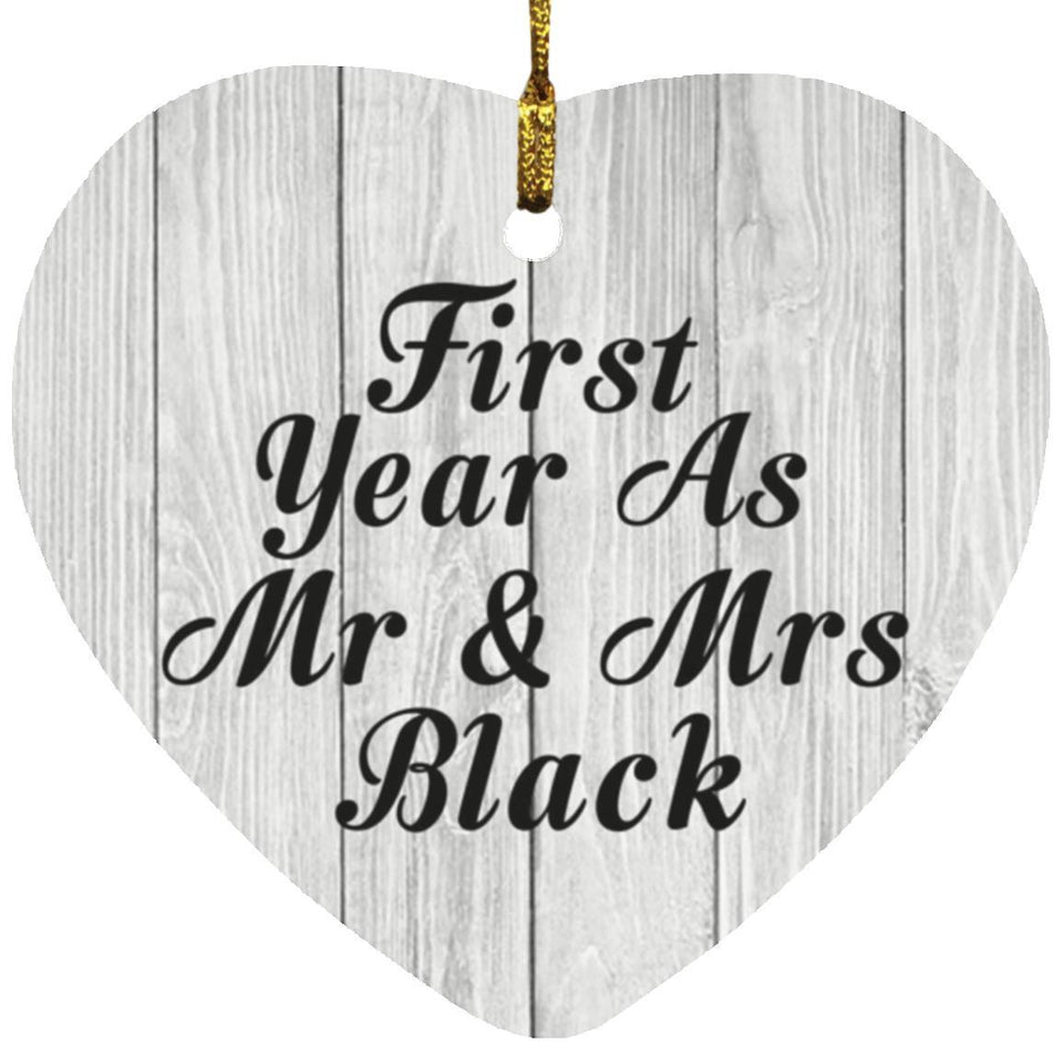 First Year As Mr & Mrs Black - Heart Ornament F