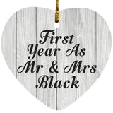 First Year As Mr & Mrs Black - Heart Ornament F