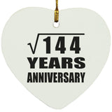 12th Anniversary Square Root of 144 Years Anniversary - Heart Ornament