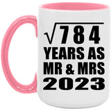 28th Anniversary Square Root of 784 Years As Mr & Mrs 2023 - 15oz Accent Mug Pink