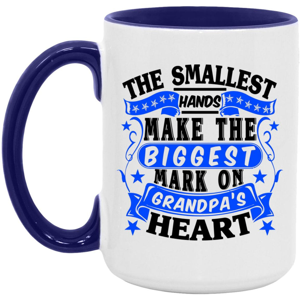The Smallest Hands Make The Biggest Mark On Grandpa's Heart - 15oz Accent Mug Purple