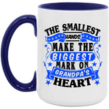 The Smallest Hands Make The Biggest Mark On Grandpa's Heart - 15oz Accent Mug Purple