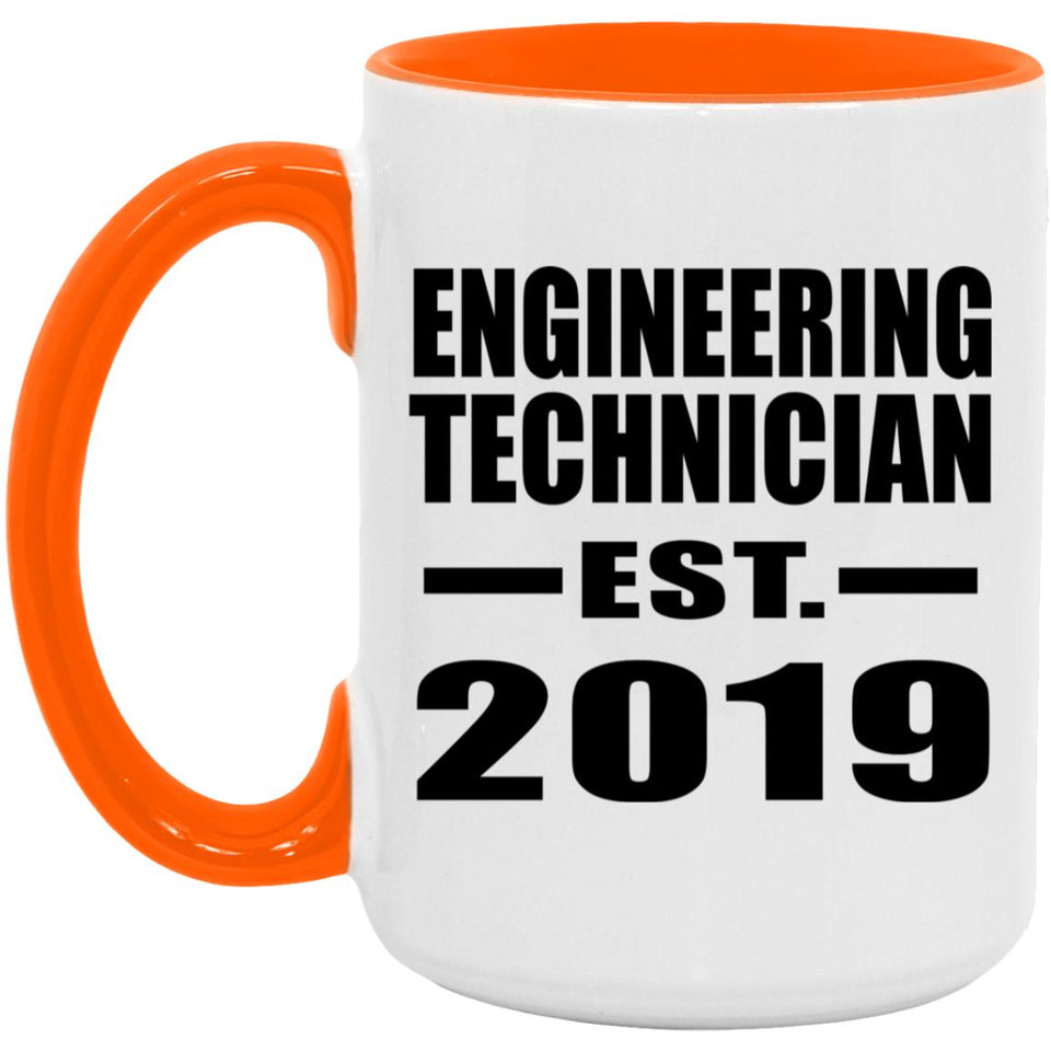 Engineering Technician Established EST. 2019 - 15oz Accent Mug Orange