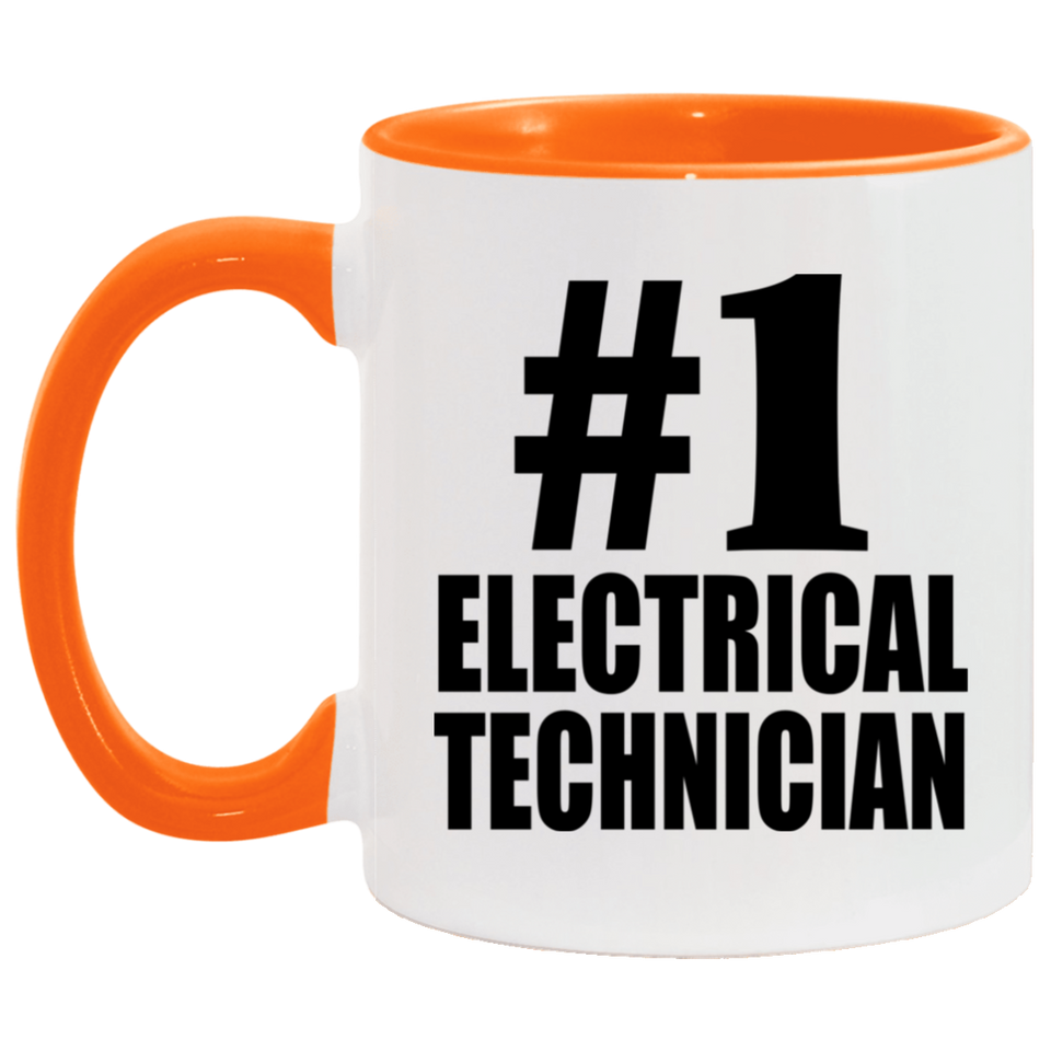 Number One #1 Electrical Technician - 11oz Accent Mug Orange