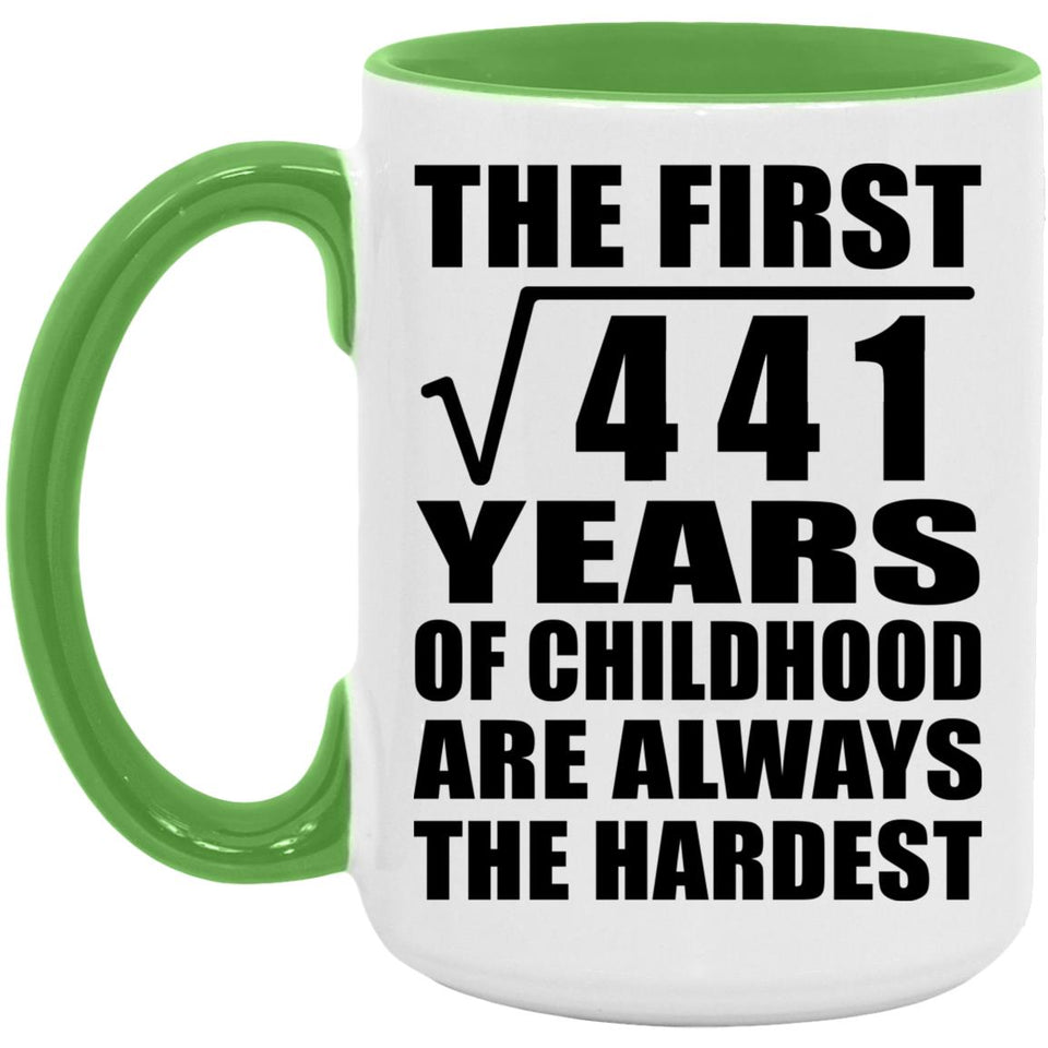 21st Birthday Square Root of 441 Years of Childhood - 15oz Accent Mug Green