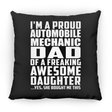 Proud Automobile Mechanic Dad Of Awesome Daughter - Throw Pillow Black