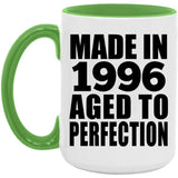 28th Birthday Made In 1996 Aged to Perfection - 15oz Accent Mug Green