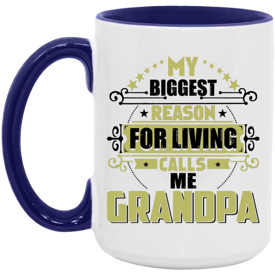 My Biggest Reason For Living Calls Me Grandpa - 15oz Accent Mug Purple