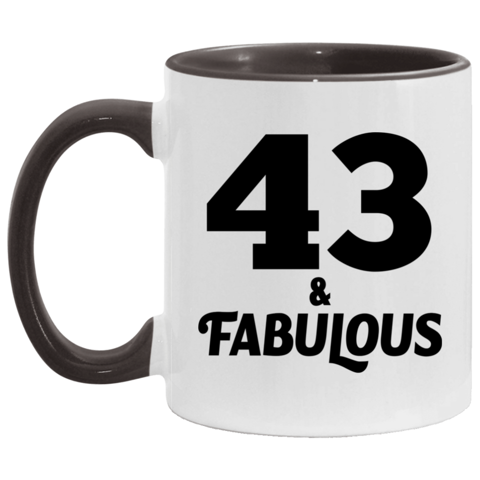 43rd Birthday 43 & Fabulous - 11oz Accent Mug Black