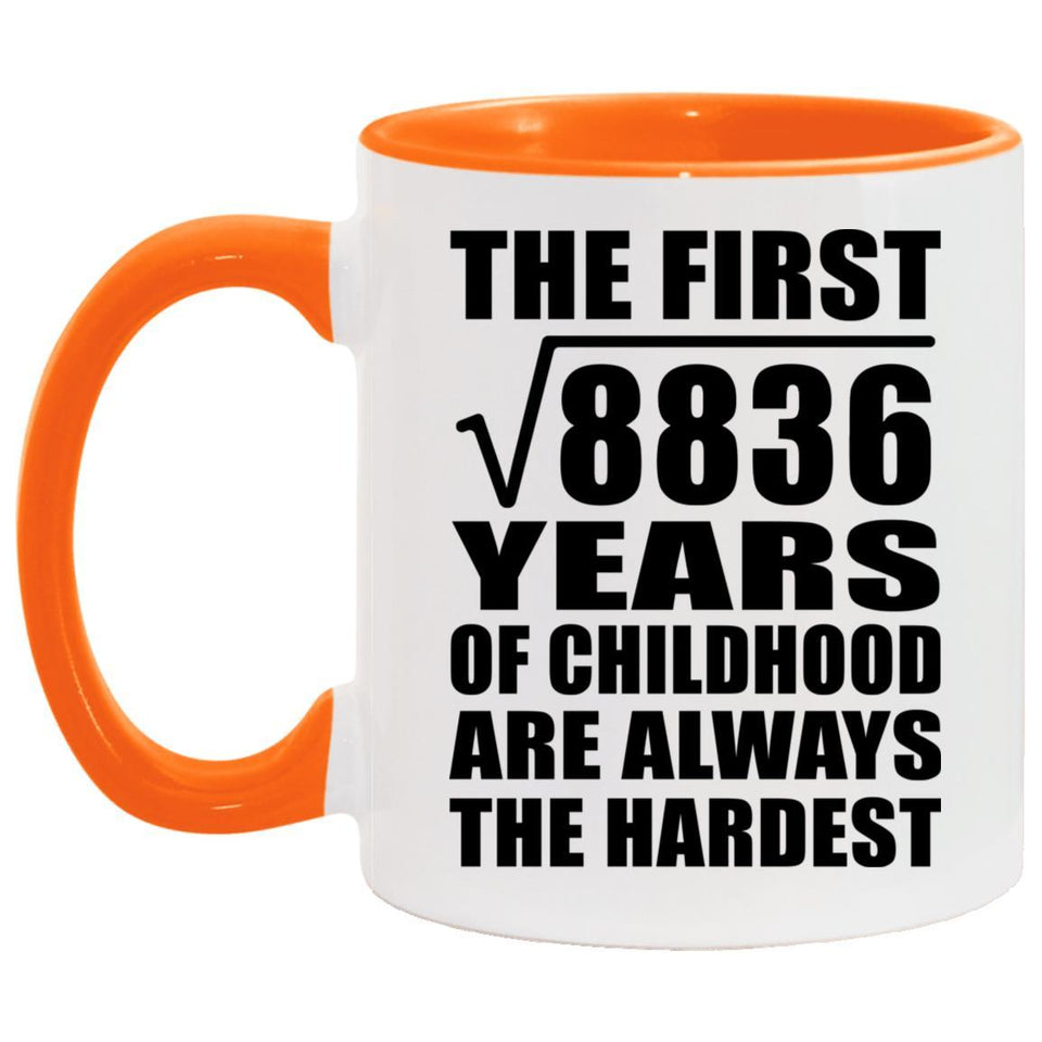 94th Birthday Square Root of 8836 Years of Childhood - 11oz Accent Mug Orange