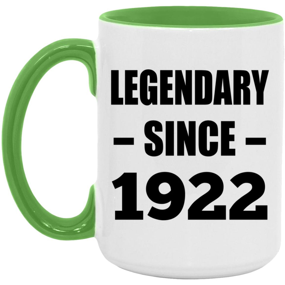 102nd Birthday Legendary Since 1922 - 15oz Accent Mug Green