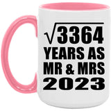 58th Anniversary Square Root of 3364 Years As Mr & Mrs 2023 - 15oz Accent Mug Pink